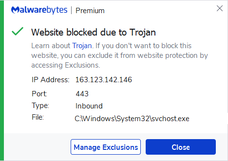 Malwarebytes blocks 163.123.142.146