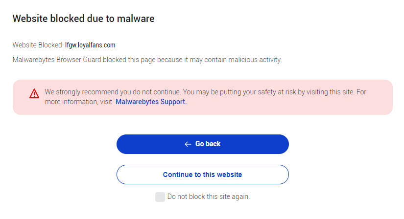 Malwarebytes blocks lfgw.loyalfans.com