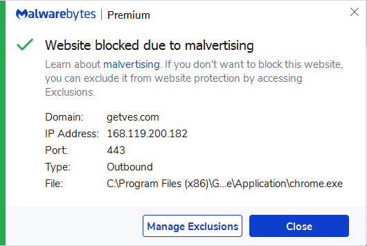 Malwarebytes blocks getves.com