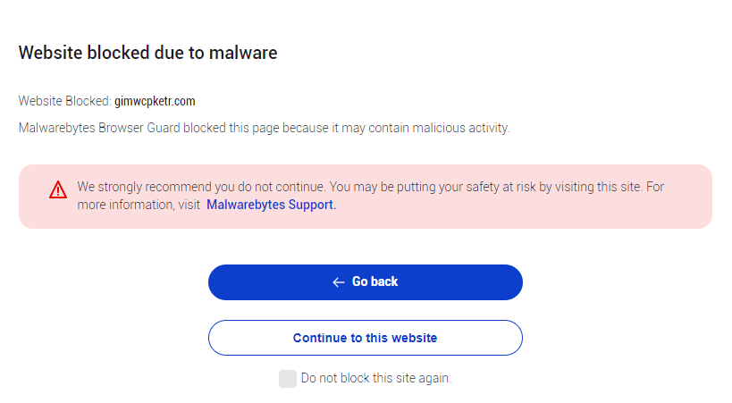 Malwarebytes blocks gimwcpketr.com