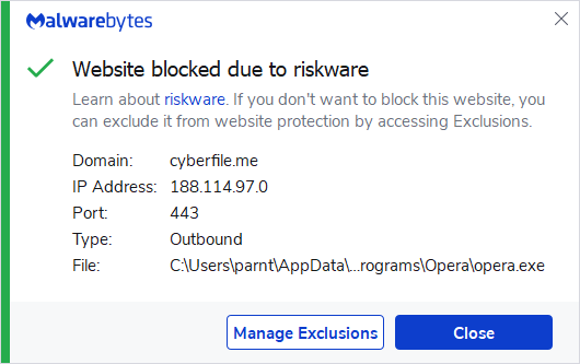 Malwarebytes blocks cyberfile.me