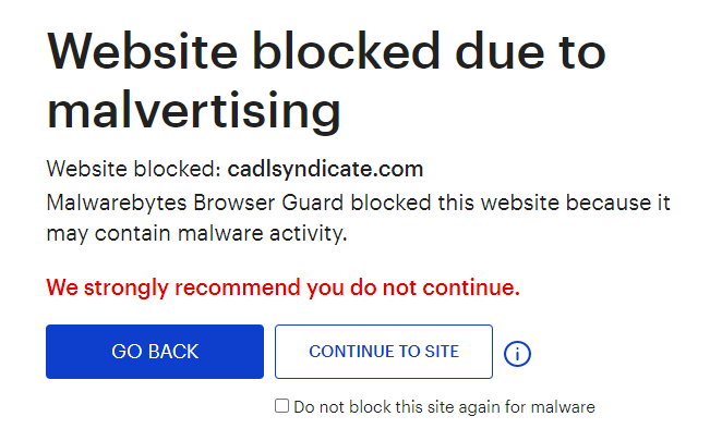 Malwarebytes blocks cadlsyndicate.com