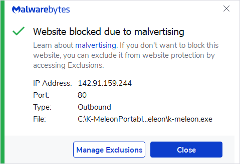 Malwarebytes blocks 142.91.159.244