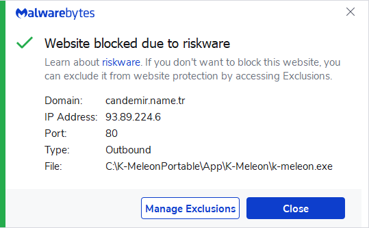 Malwarebytes blocks name.tr