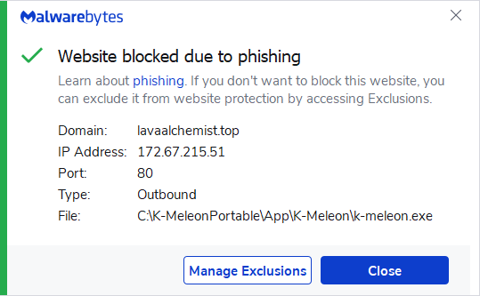 Malwarebytes blocks lavaalchemist.top