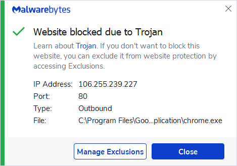 Malwarebytes blocks 106.255.239.227