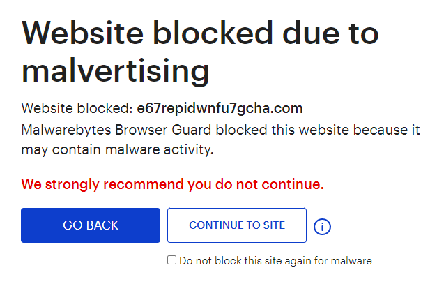 Malwarebytes blocks e67repidwnfu7gcha.com