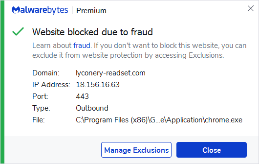 Malwarebytes blocks lyconery-readset.com
