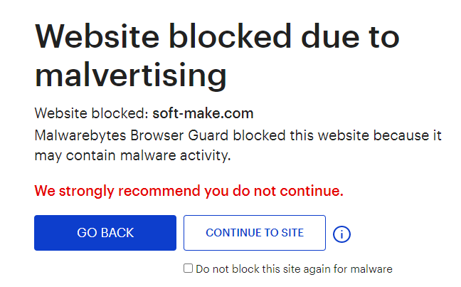Malwarebytes blocks soft-make.com