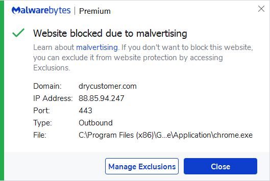 Malwarebytes blocks drycustomer.com