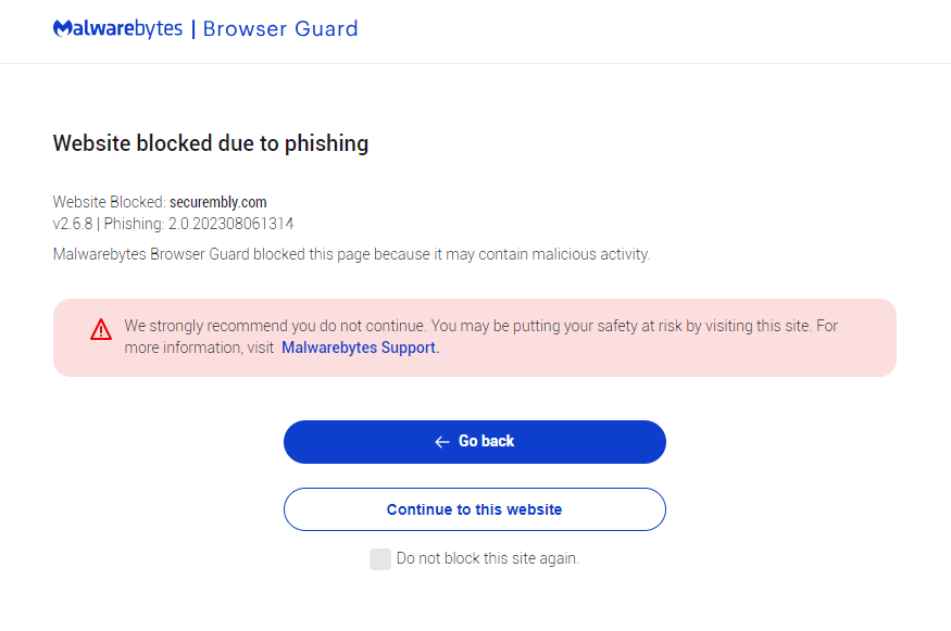 Malwarebytes blocks securembly.com