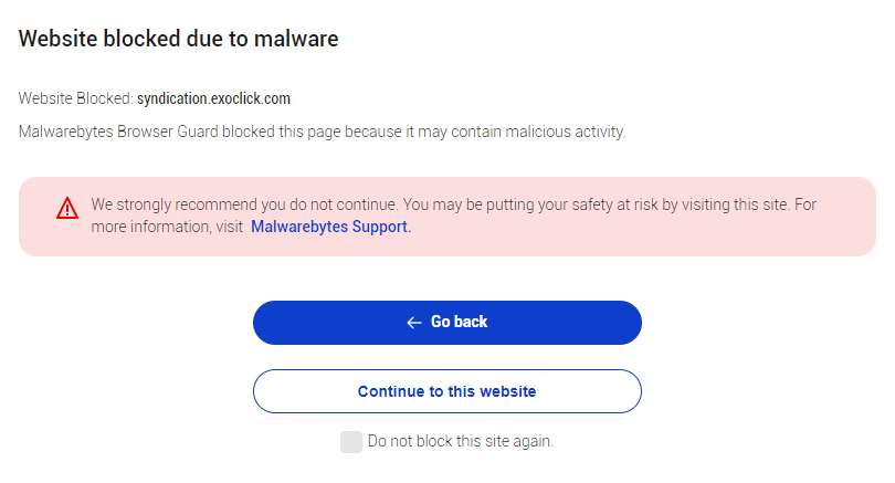 Malwarebytes blocks syndication.exoclick.com
