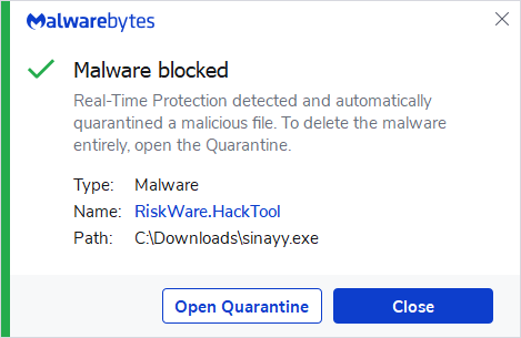 Malwarebytes blocks RiskWare.HackTool
