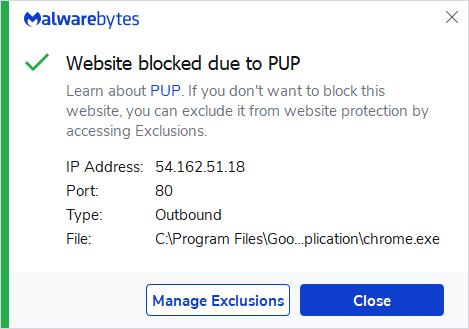 Malwarebytes blocks 54.162.51.18