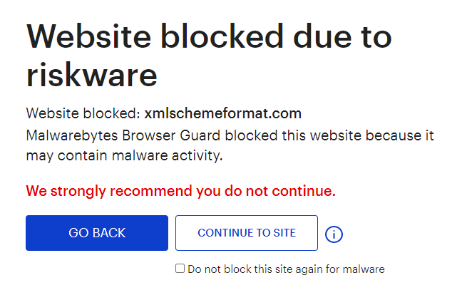 Malwarebytes blocks the domain xmlschemeformat.com