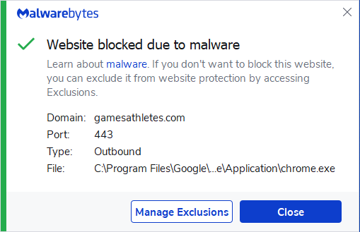 Malwarebytes blocks gamesathletes.com