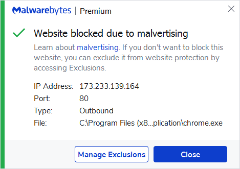 Malwarebytes blocks 173.233.139.164
