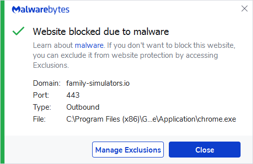 Malwarebytes blocks family-simulators.io