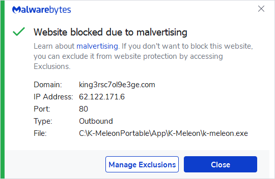 Malwarebytes blocks king3rsc7ol9e3ge.com