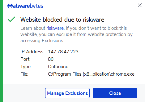 Malwarebytes blocks 147.78.47.223