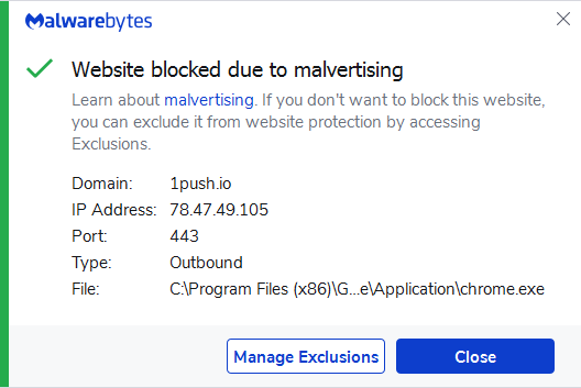Malwarebytes blocks 1push.io