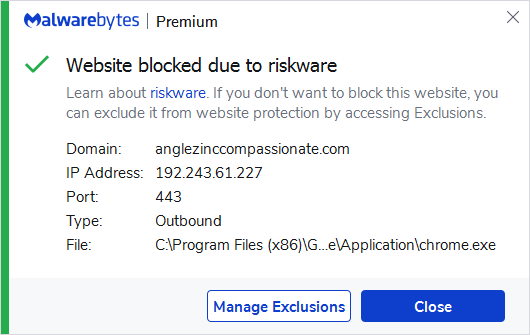 Malwarebytes blocks anglezinccompassionate.com