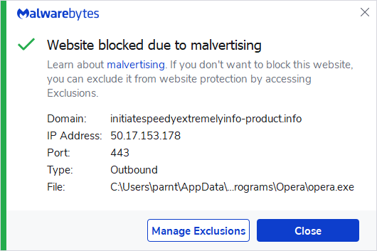 Malwarebytes blocks initiatespeedyextremelyinfo-product.info