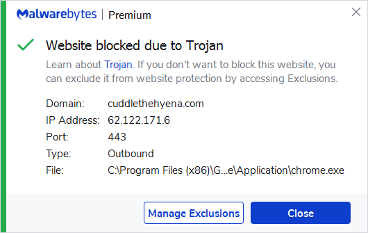 Malwarebytes blocks cuddlethehyena.com