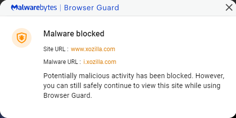 Malwarebytes blocks xozilla.com