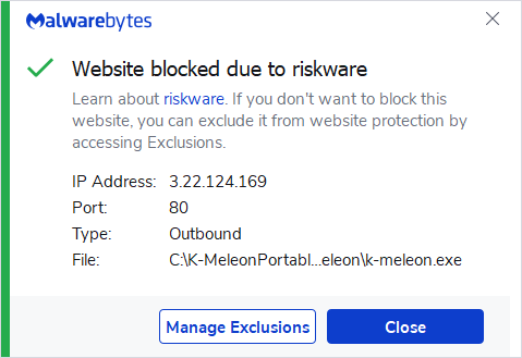 Malwarebytes blocks 3.22.124.169