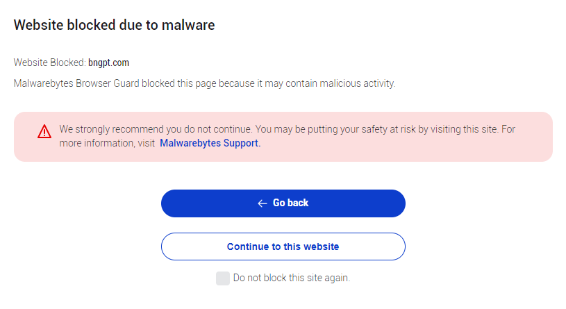 Malwarebytes blocks bngpt.com