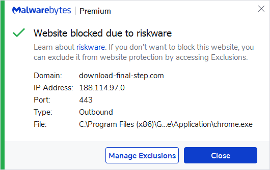 Malwarebytes blocks download-final-step.com