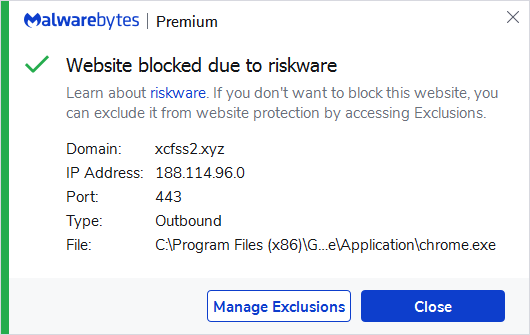 Malwarebytes blocks xcfss2.xyz