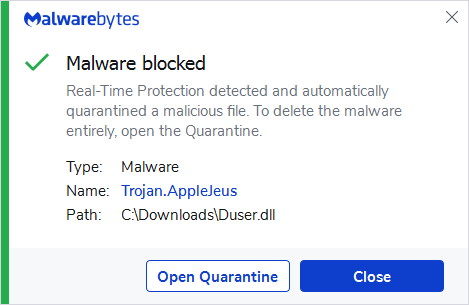 Malwarebytes blocks Trojan.AppleJeus