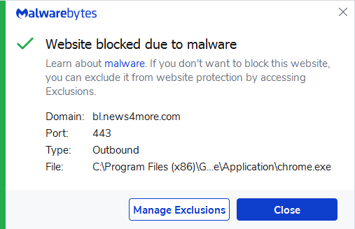 Malwarebytes blocks news4more.com