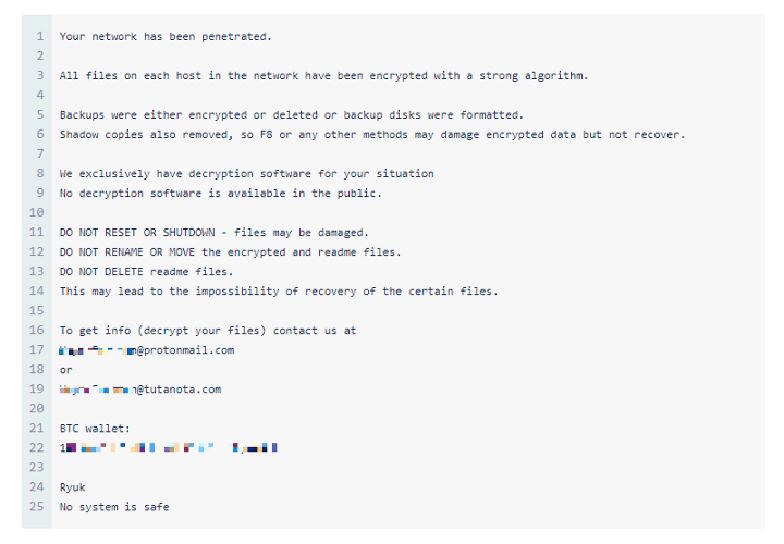 Ryuk Ransomware Aantekeningen