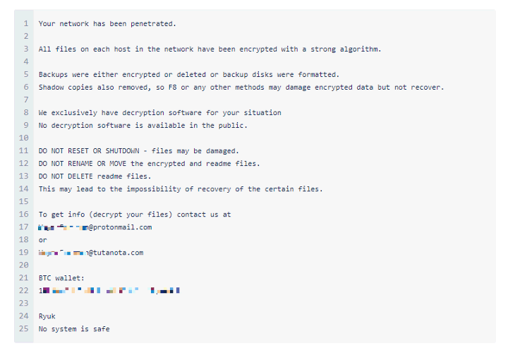 Ryuk Ransomware Notes