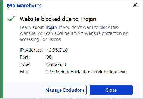 Malwarebytes blocks 42.96.0.18