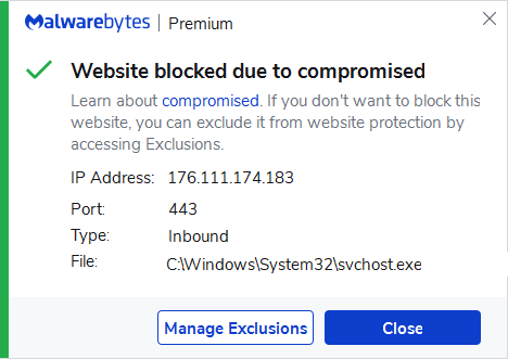 Malwarebytes blocks 176.111.174.183