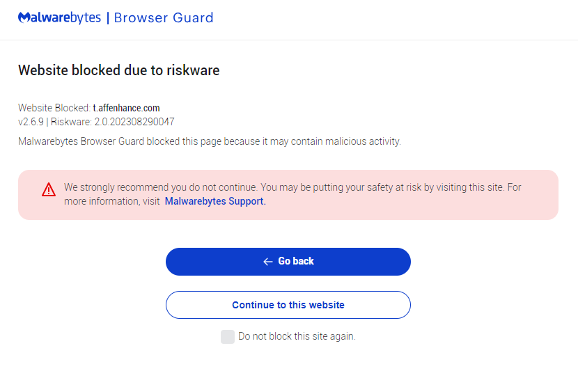 Browser Guard blocks t.affenhance.com