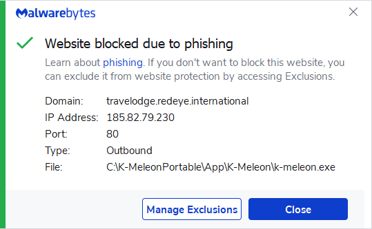 Malwarebytes blocks travelodge.redeye.international