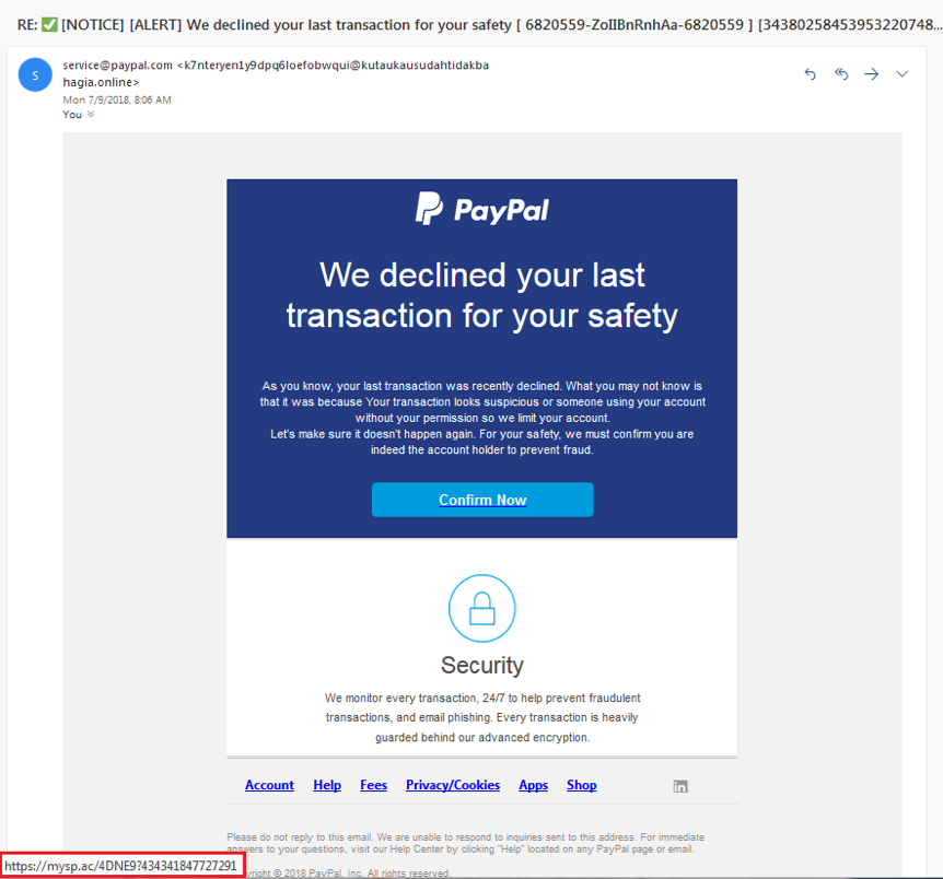 Paypal phishing email