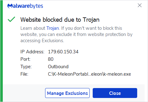 Malwarebytes blocks 179.60.150.34