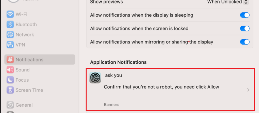 Applications notifications section with "ask you" highlighted
