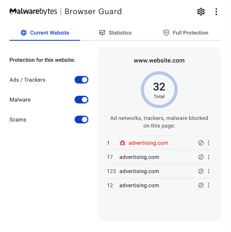Screenshot of Malwarebytes Browser Guard