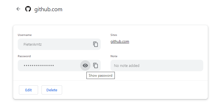 screenshot showing the "Show password' option