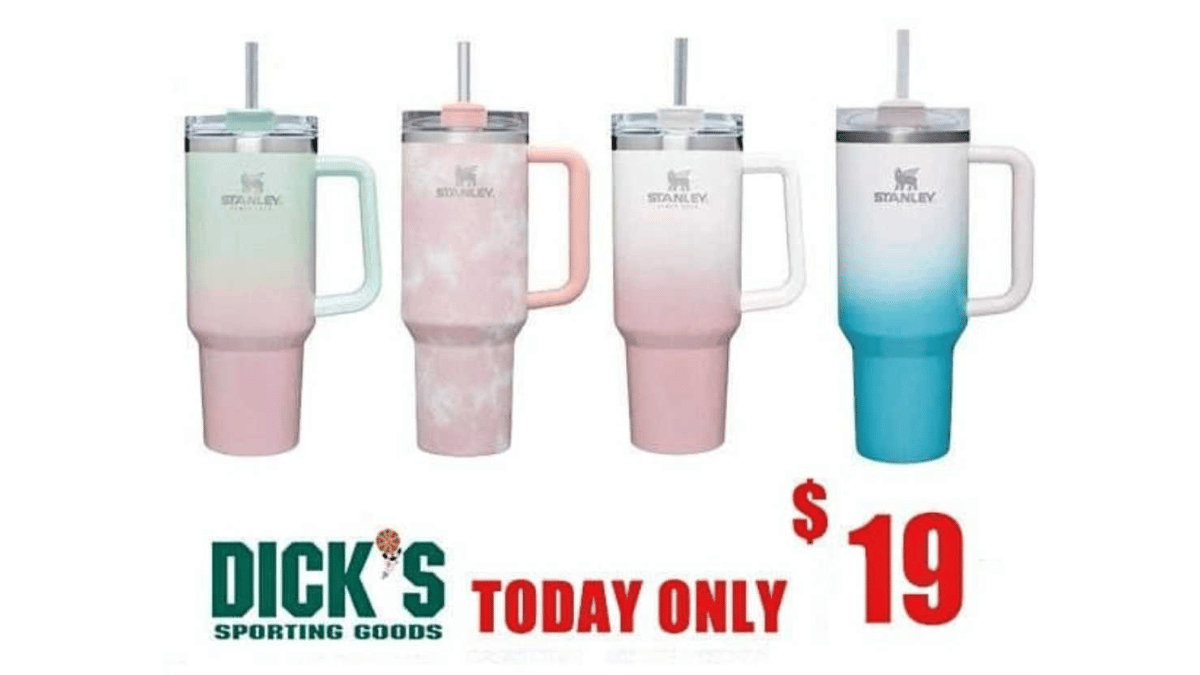 Four stanley cups with the text "Dick's sporting goods. Today only $19"
