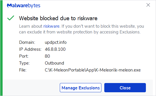 Malwarebytes blocks updpct.info
