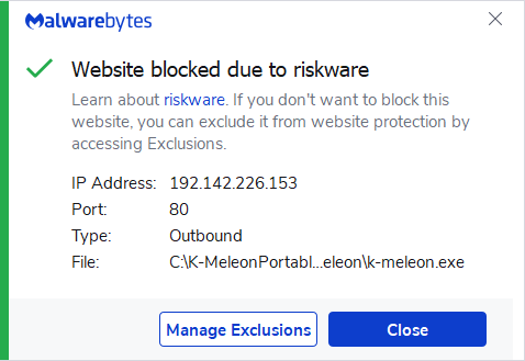 Malwarebytes blocks 192.142.226.153