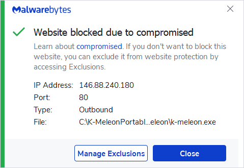 Malwarebytes blocks 146.88.240.180